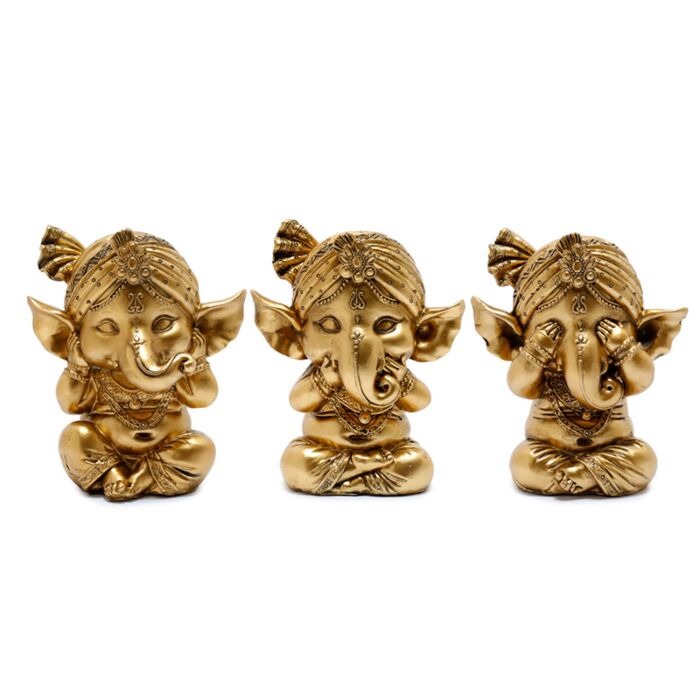 Conjunto de 3 Ganesh de Ouro - Não Ouça Não Veja Não Fale