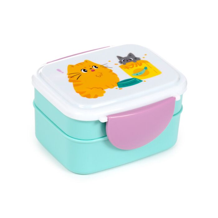 Lancheira Bento empilhada com fecho clip e talheres Beans & Co Gatos