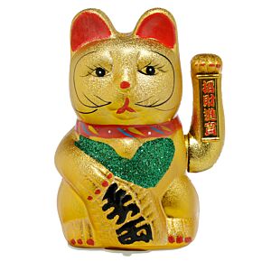 Gato Chinês da Sorte Maneki Neko Olhos abertos 21cm