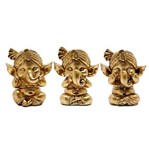 Conjunto de 3 Ganesh de Ouro - Não Ouça Não Veja Não Fale