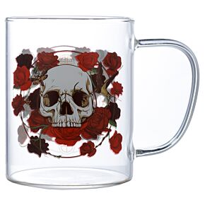 Caveiras e Rosas Caneca de vidro