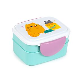 Lancheira Bento empilhada com fecho clip e talheres Beans & Co Gatos