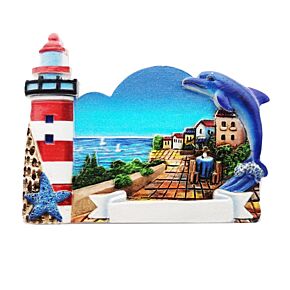 3D Íman recordação à beira-mar golfinho e farol