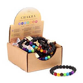 Pulseira de contas com pedras preciosas e pedra de lava Chakra